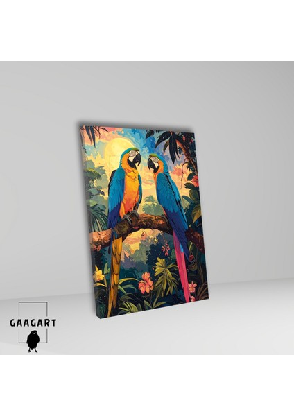 Tekli Dikey Kanvas Tablo Ağaç Dalında Iki Papağan Renkli fiyatları