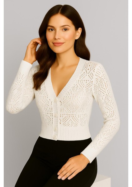 Kadın V Yaka Önü Düğmeli Mevsimlik Hırka fırsatları