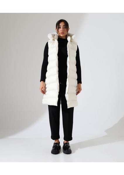 Kadın Kürk Detay Kapitone Şişme Yelek