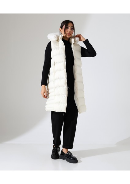 Kadın Kürk Detay Kapitone Şişme Yelek fiyatları