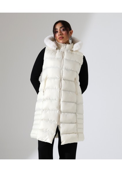 Kadın Kürk Detay Kapitone Şişme Yelek