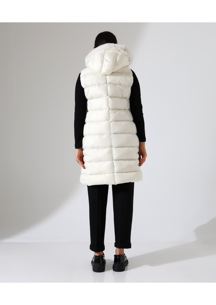 Kadın Kürk Detay Kapitone Şişme Yelek