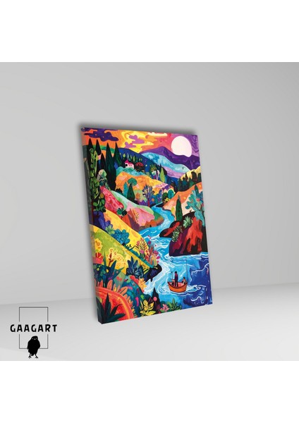 Tekli Dikey Kanvas Tablo Çok Renkli Kayık ve Manzara fiyatları