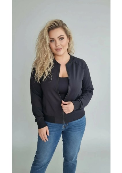 Basic Ribana Detaylı Siyah Bomber Ceket