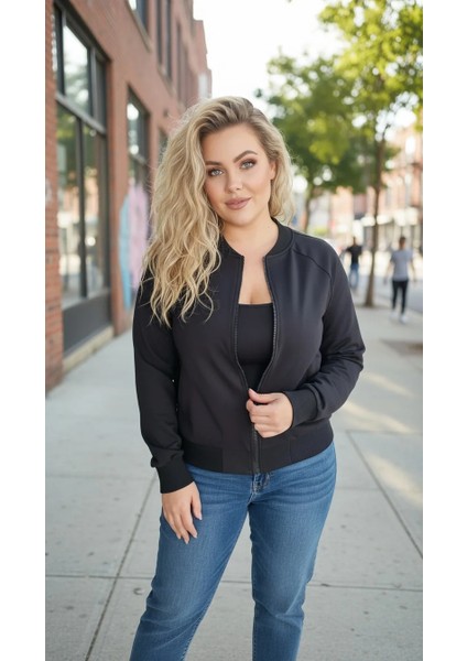 Basic Ribana Detaylı Siyah Bomber Ceket modelleri