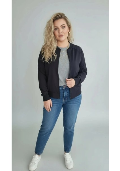 Basic Ribana Detaylı Siyah Bomber Ceket