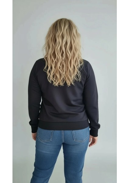 Basic Ribana Detaylı Siyah Bomber Ceket