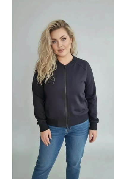 Basic Ribana Detaylı Siyah Bomber Ceket