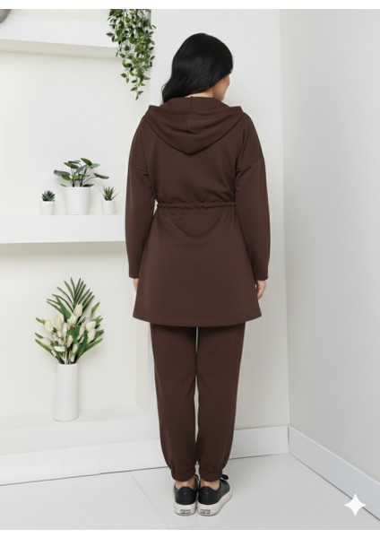Büyük Beden Modal Kumaş Bağlama Detay Fermuarlı Kapüşonlu Eşofman Takımı fiyatları