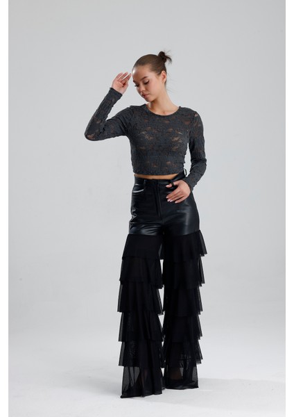 Dantel Uzun Kollu Crop Bluz | BUST36259 fiyatları