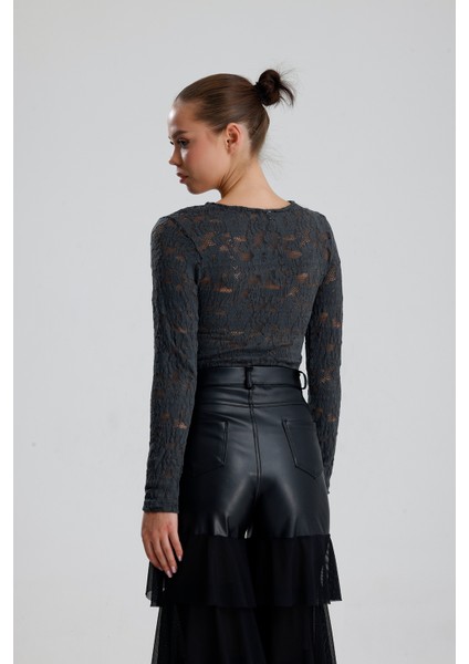 Dantel Uzun Kollu Crop Bluz | BUST36259 indirimleri