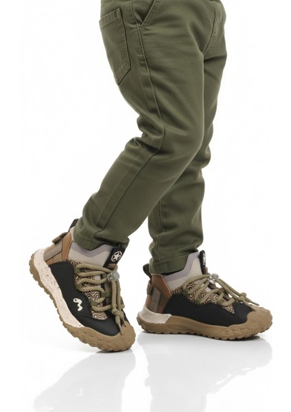 Siyah Bağcıklı Hafif Esnek Kaymaz Erkek Çocuk Spor Ayakkabı 22675 F