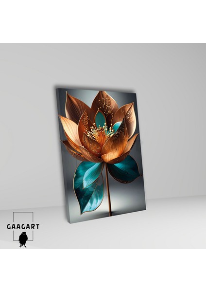 Tekli Dikey Kanvas Tablo Bakır Turkuaz Lotus Çiçeği fiyatları