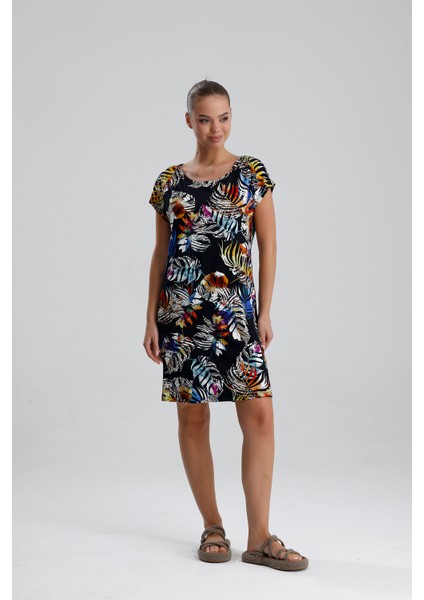 Likralı Viskon Mini Viskon Elbise | BLZ36387 Sarı Saks Çiçekli fiyatları