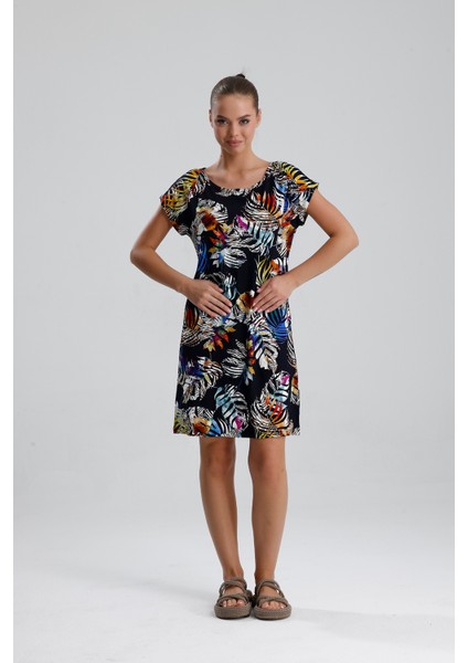 Likralı Viskon Mini Viskon Elbise | BLZ36387 Sarı Saks Çiçekli modelleri