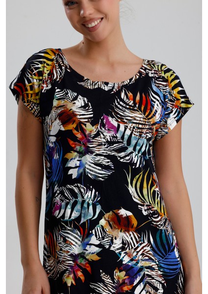 Likralı Viskon Mini Viskon Elbise | BLZ36387 Sarı Saks Çiçekli fırsatları