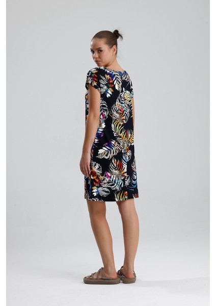 Likralı Viskon Mini Viskon Elbise | BLZ36387 Sarı Saks Çiçekli indirimleri