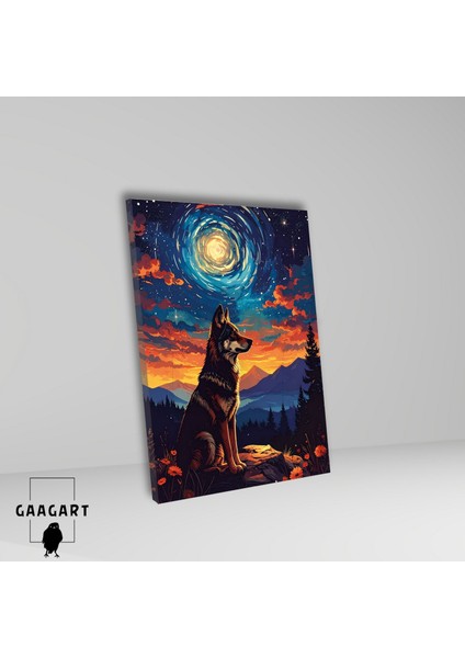 Tekli Dikey Kanvas Tablo Çiçekli Manzara ve Kurt fiyatları