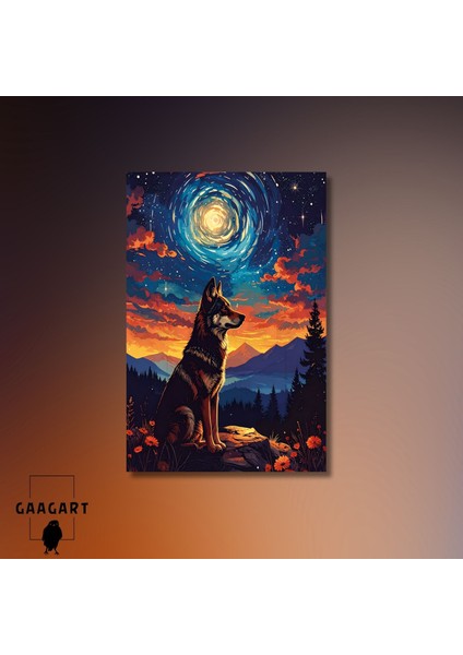 Tekli Dikey Kanvas Tablo Çiçekli Manzara ve Kurt modelleri