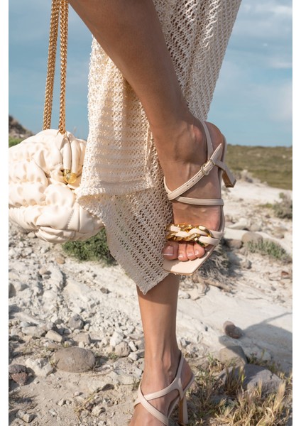 Camilw Kadin Bej Topuklu Zincir Detay Topuklu Ayakkabi fırsatları