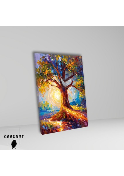 Tekli Dikey Kanvas Tablo Yağlı Boya Görünümlü Renkli Ağaç fiyatları