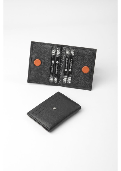 Hakiki Deri Gizli Mıknatıs Detaylı Erkek Kartlık – 2520 - Siyah/kiremit