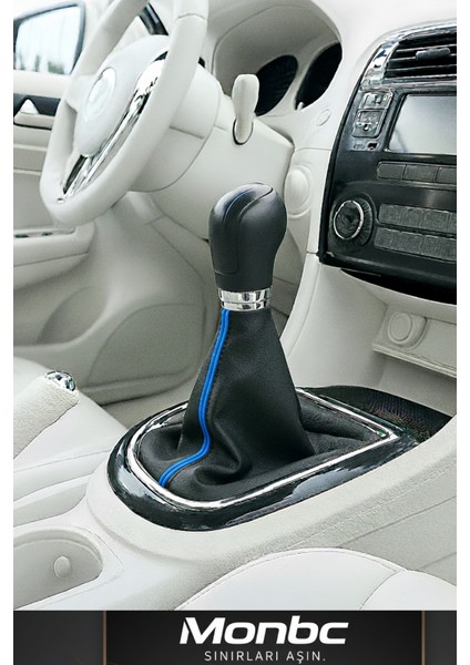 Renault Kangoo Siyah Suni Deriden Üretilen Kaliteli ve Dayanıklı Mavi Şerit Spor Dikiş Vites Körüğü
