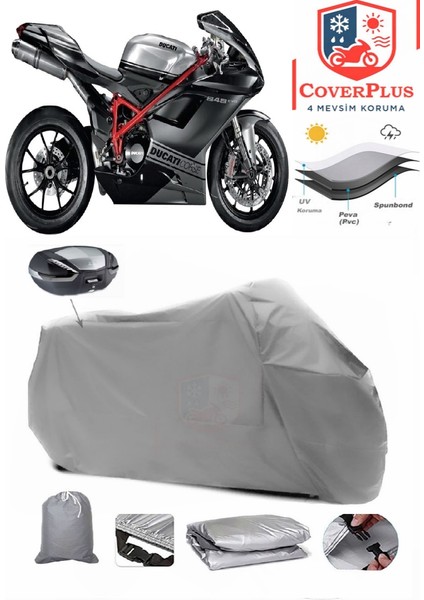 Ducati 848 Evo Motor Brandası Gri Arka Çanta Uyumlu Motorsiket Brandası Motor Örtüsü Çadır Su Geçirmez Motosiklet Kılıfı Motor Brandası