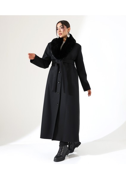 Kadın Şal Yaka Kürk Detay Uzun Büyük Beden Kaşe Kaban fiyatları