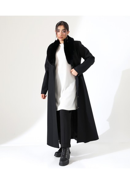Kadın Şal Yaka Kürk Detay Uzun Büyük Beden Kaşe Kaban modelleri