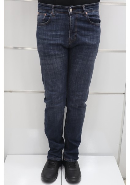 Fistan Store Erkek Lacivert Yüksek Bel Rahat Kesim Boru Paça Jean Pantolon