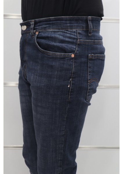 Fistan Store Erkek Lacivert Yüksek Bel Rahat Kesim Boru Paça Jean Pantolon modelleri