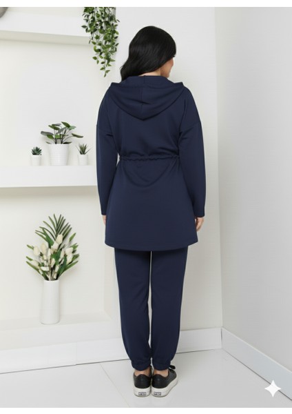 Büyük Beden Modal Kumaş Bağlama Detay Fermuarlı Kapüşonlu Eşofman Takımı fiyatları