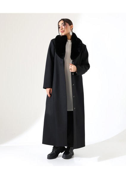 Kadın Şal Yaka Kürk Detay Uzun Büyük Beden Kaşe Kaban indirimleri