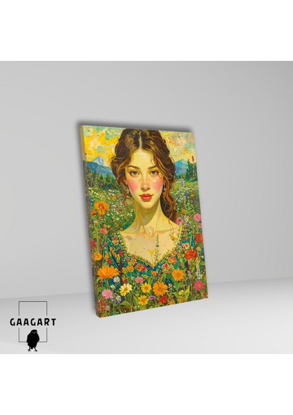Tekli Dikey Kanvas Tablo Çiçekli Bahçe ve Masum Kız fiyatları