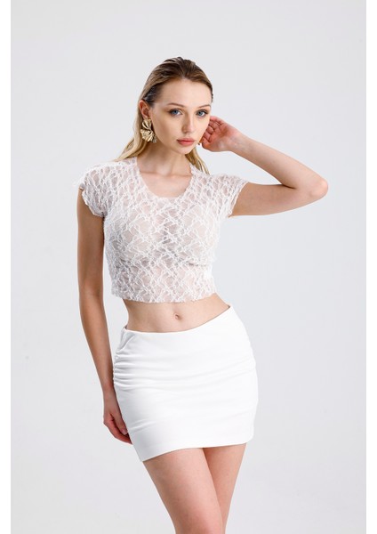 Pis Dikişli Dantel Crop Bluz | BUST36335