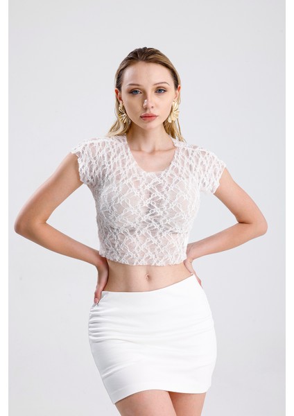 Pis Dikişli Dantel Crop Bluz | BUST36335 modelleri
