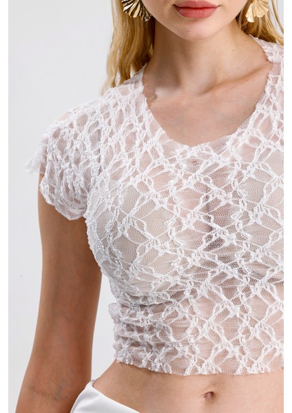 Pis Dikişli Dantel Crop Bluz | BUST36335 fırsatları