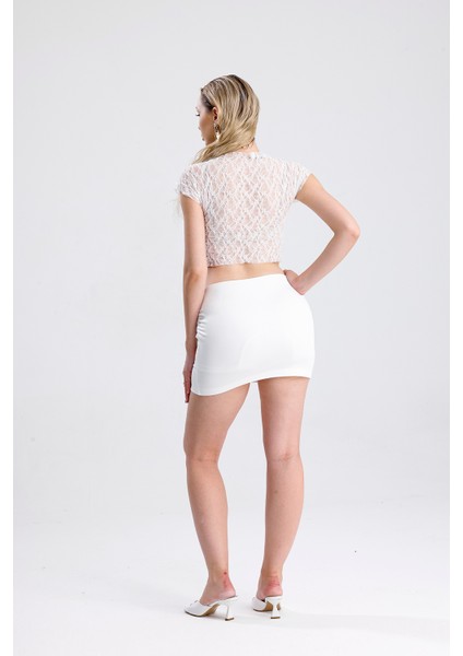 Pis Dikişli Dantel Crop Bluz | BUST36335