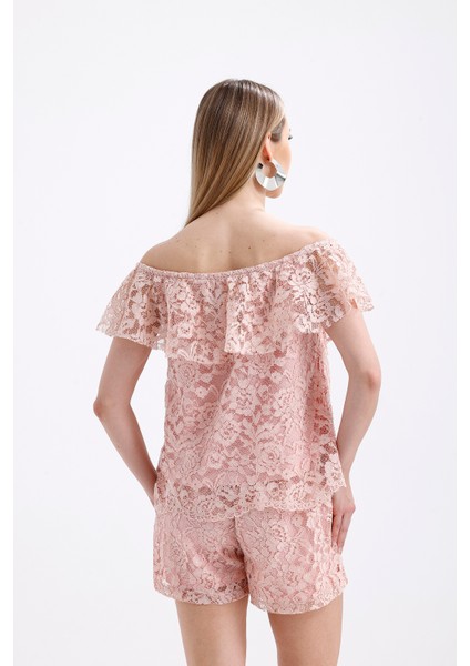 Volan Detaylı Astarlı Dantel Bluz | BLZ33454 indirimleri