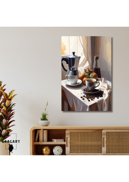 Tekli Dikey Kanvas Tablo Masada Moka Pot ve Kahve