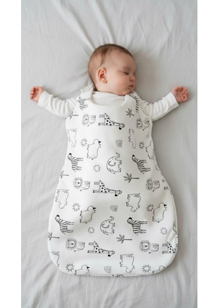 Unisex Bebek %100 Organik Pamuk Siyah Beyaz Safari Soft Kundak Uyku Tulumu - Önlük Hediyeli