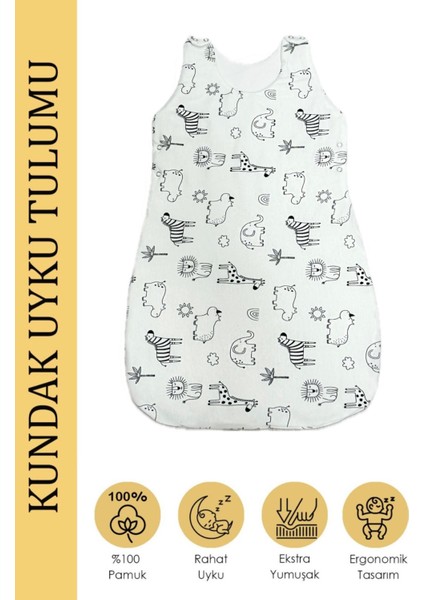 Unisex Bebek %100 Organik Pamuk Siyah Beyaz Safari Soft Kundak Uyku Tulumu - Önlük Hediyeli fiyatları