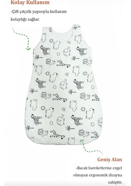 Unisex Bebek %100 Organik Pamuk Siyah Beyaz Safari Soft Kundak Uyku Tulumu - Önlük Hediyeli