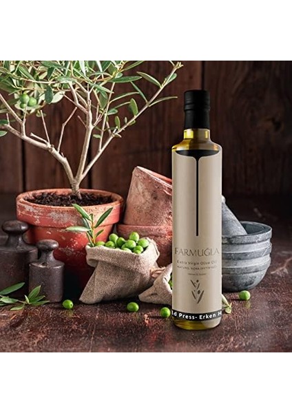 Farmuğla Premium Erken Hasat Soğuk Sıkım Extra Virgin Zeytinyağı - 500ML,%100 Doğal, Yüksek Polifenollü, 0.3 Asit, Salata ve Sofra Kullanımı Için Ideal fiyatları