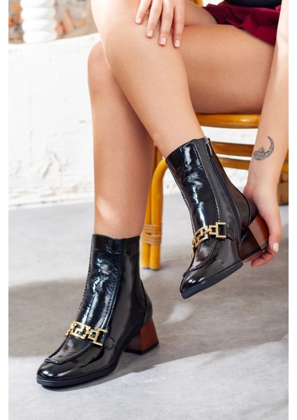 25KB-8270 Siyah Hakiki Deri Kadın Topuklu Bot fırsatları