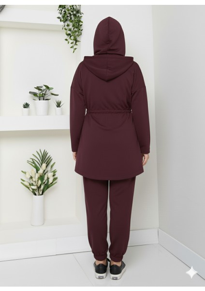 Büyük Beden Modal Kumaş Bağlama Detay Fermuarlı Kapüşonlu Eşofman Takımı fiyatları