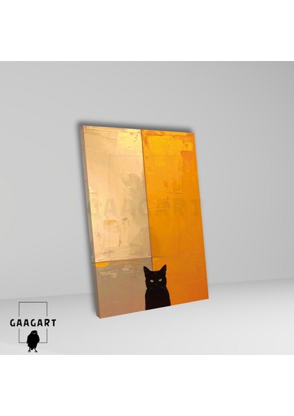 Tekli Dikey Kanvas Tablo Soyut Sanatsal Turuncu ve Kara Kedi fiyatları