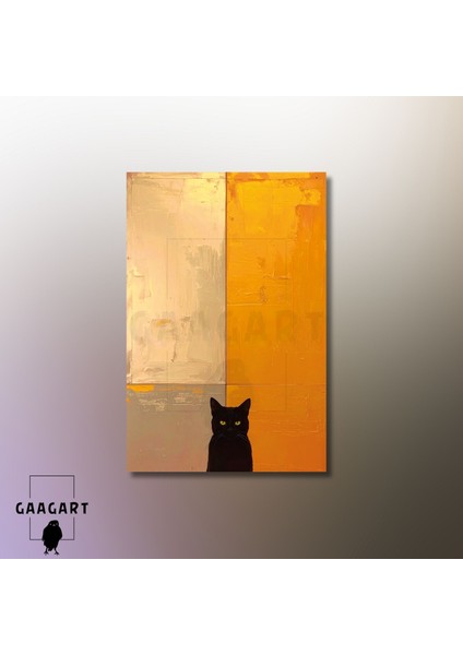 Tekli Dikey Kanvas Tablo Soyut Sanatsal Turuncu ve Kara Kedi modelleri