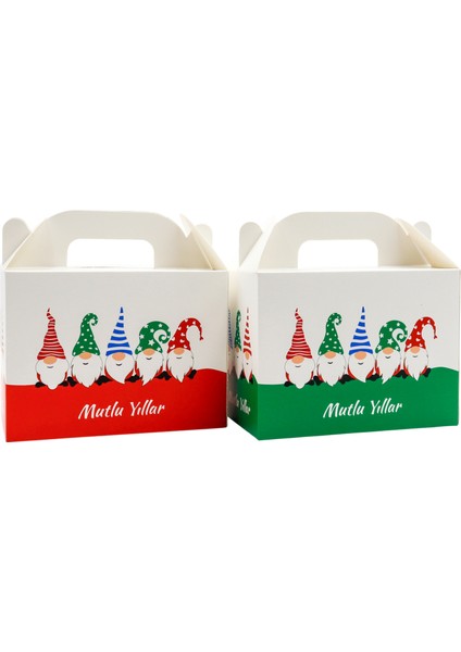 Yılbaşı Temalı 10X14 cm Karton Hediye Kutusu 2 Adet - Mutlu Yıllar ve Happy New Year Kırmızı-Yeşil fiyatları